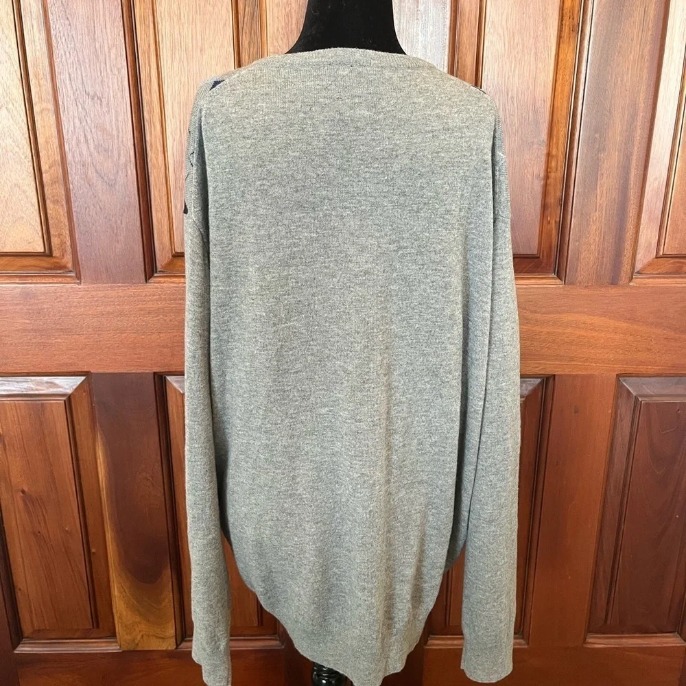 Jos. A. Bank Sweater Mens XXL Gray Blue Argyle Diamond Lambs Wool Grandpa Rogers
